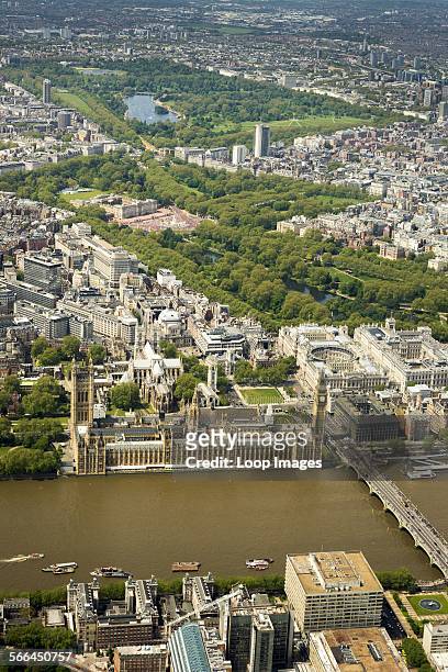 Aerial view of some of the major London landmarks.