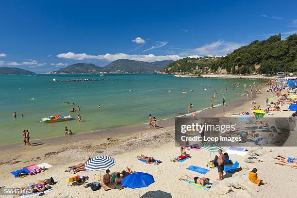 Tourists on the beach at Lerici.