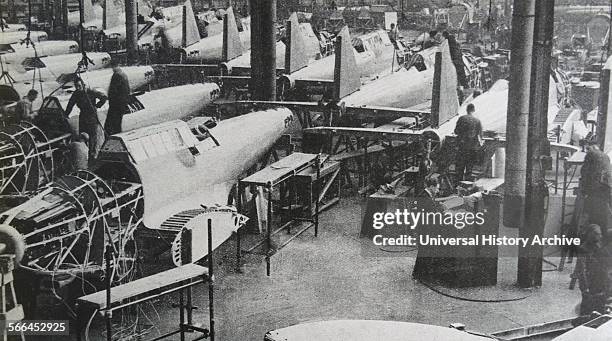 Photograph of the construction of British bomber planes. Dated 1939