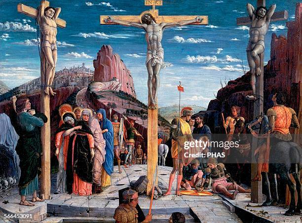 Renaissance. Andrea Mantegna , Italian Painter, Quattrocento. The Crucifixion. Central part of the predella of altarpiece. 1457-1459. Oil on panel,...