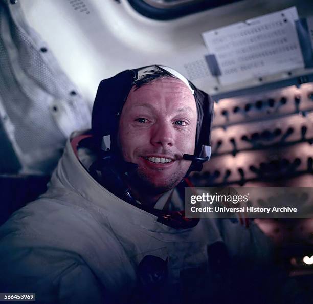 Photograph of Astronaut Neil Armstrong during the Apollo 11 space mission. Dated 1969.