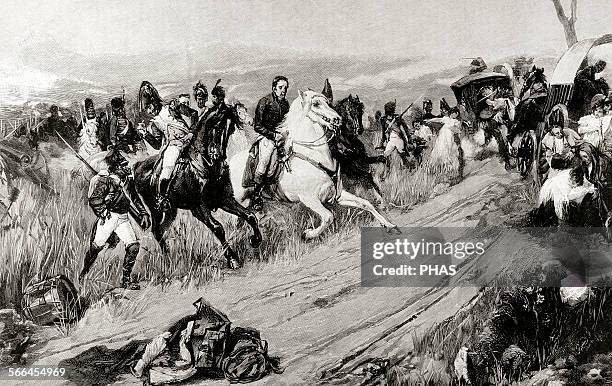 Spain. Peninsular War . Joseph Bonaparte , brother of Napoleon Bonaparte, king of Naples and Sicily and later King of Spain as Jose I , escaping of...