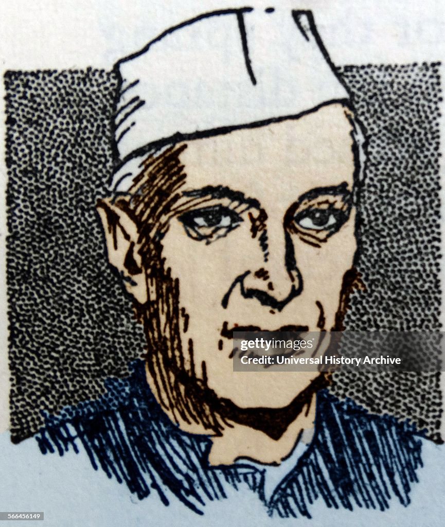 Colour line drawing of Jawaharlal Nehru