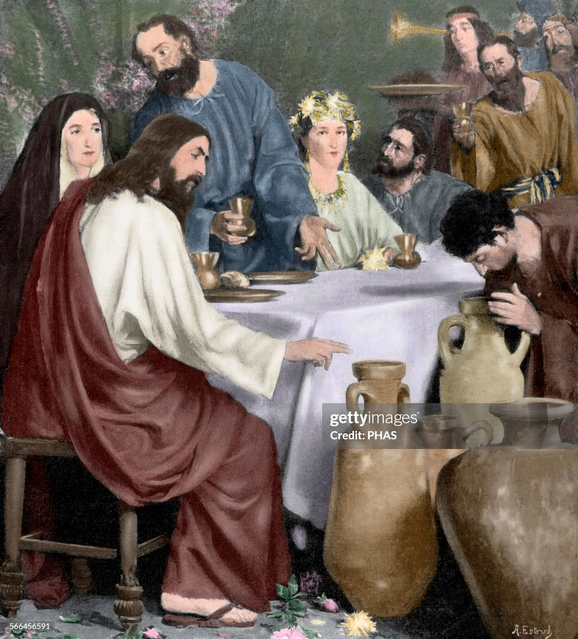 Epiphanie - Baptème de Jésus - Noces de Cana... New-testament-marriage-of-cana-engraving-after-a-painting-by-antonio-estruch-the-artistic