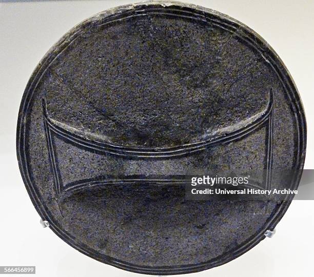 Obsidian mirror from Kabri, Wadi Rabah culture from 7,500 years ago. The mirror was found in a grave meaning that it could either have been a luxury...