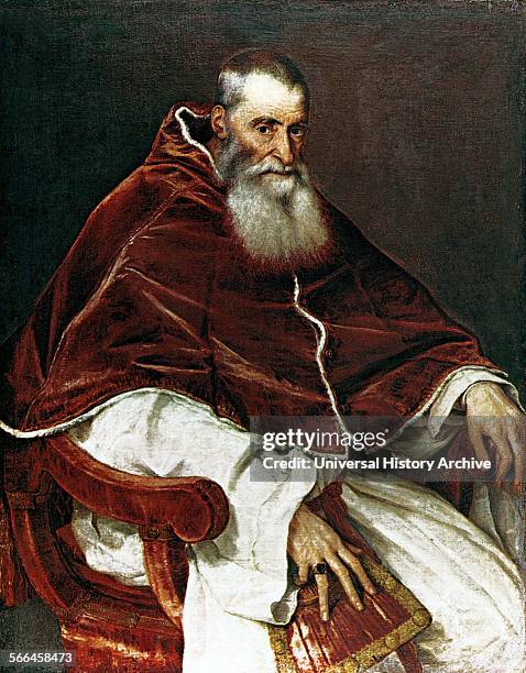 Portrait of Pope Paul III born Alessandro Farnese. Painted by Titian . Dated 16th Century.