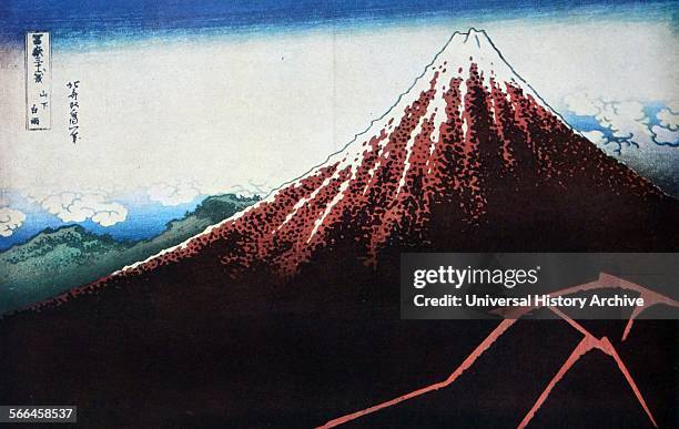 Hokusai Shower Below the Summit , from the series "Thirty-Six Views of Mount Fuji ", c. 183033