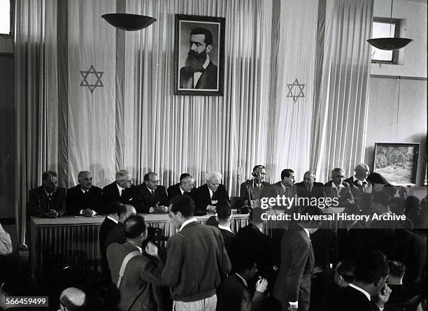 The Israeli Declaration of Independence made on the 14 May 1948, the British Mandate terminating soon afterwards at midnight.