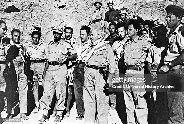 Yitzhak Rabin as a young Israeli officer with Prime Minister David Ben Gurion and Yigal Allon, 1949.