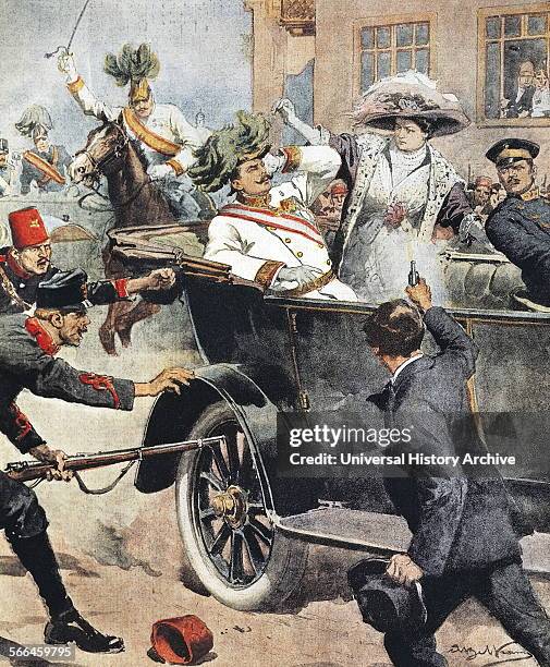 Arch Duke Franz Ferdinand and his wife on their journey into Sarajevo where they were assassinated, 28th June 1914.