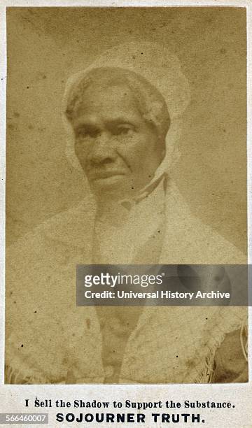 Cabinet card of Sojourner Truth an African-American abolitionist and women's rights activist. Dated 1865.