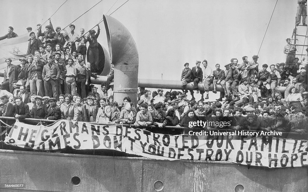 Jewish Refugees aboard the illegal immigrant ship Theodor Herzl. 
