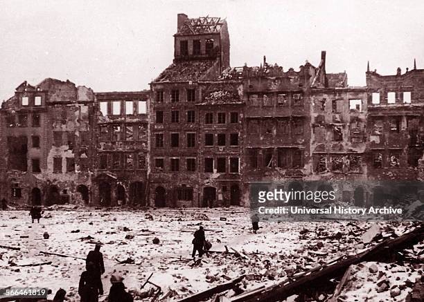 Old town of Warsaw, Poland in World War Two, 1945.