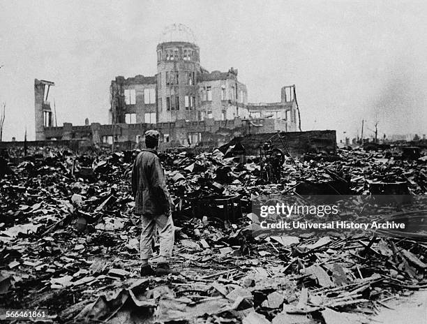 World War II, after the explosion of the atom bomb in August 1945, Hiroshima, Japan.