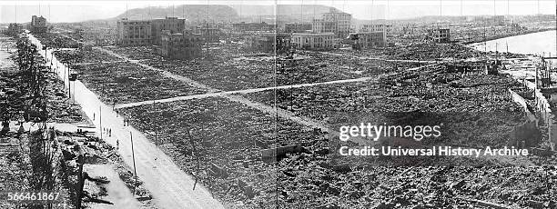 World War II, after the explosion of the atom bomb in August 1945, Hiroshima, Japan.