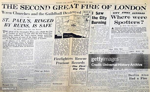 Daily Mail article of December 31st 1940 describing the bombing near St Paul's cathedral in London during the Blitz in World war two.