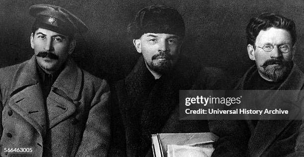 Russian revolutionaries leaders Josef Stalin, Vladimir Lenin and Mikhail Kalinin in 1919.