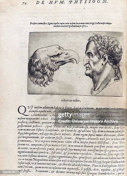 Illustration on Physiognomy from 'De humana physiognomonia libri IIII'; By Giambattista della Porta , also known as Giovanni Battista Della Porta an...