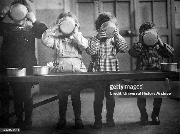 World War Two, War orphans from unoccupied France, benefiting from supplies of milk, vitamins, medicines and wheat flour distributed through schools...