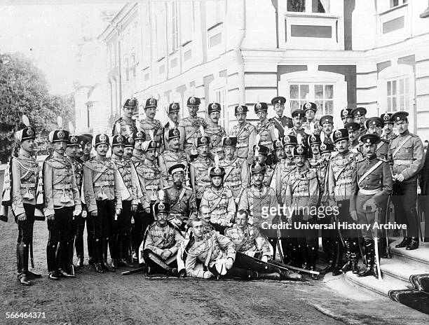 The Russian Grand Duchess Olga as honorary Commander-in-Chief of the Yelizavetograd Regiment of Hussars, at Tsarskoye Cello, circa 1914.