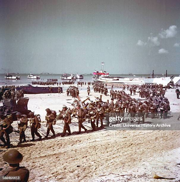 British soldiers at Juno Beach during the World War Two, D-Day landings in France, June 1944.