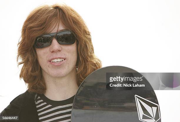 Shaun White looks on during the announcement of the US Olympic team at the Chevrolet US Snowboard Grand Prix January 22, 2006 at Mountain Creek...