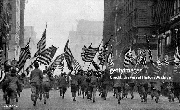 American soldiers at the declaration of War in 1917, New York City, World War One.