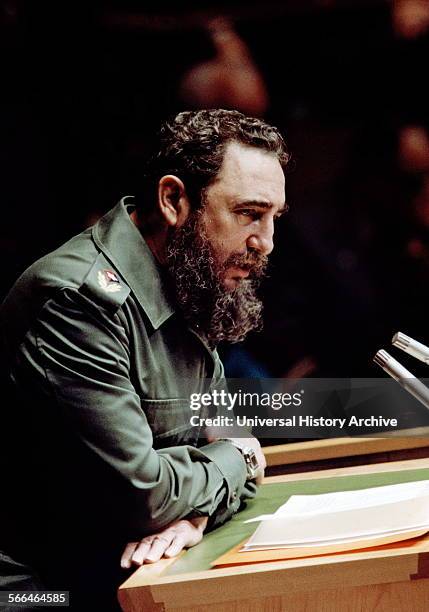 Fidel Castro the Cuban leader addresses the United nations General Assembly in New York 1960.