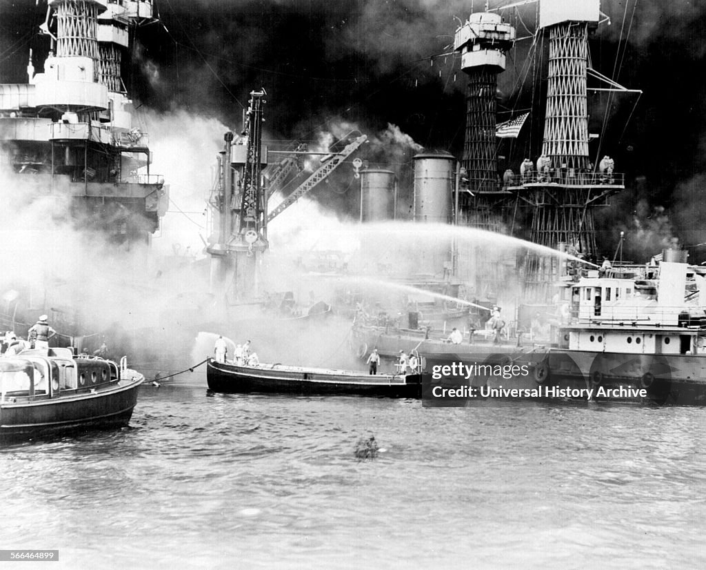 The burning of the 'West Virginia' Battle ship.