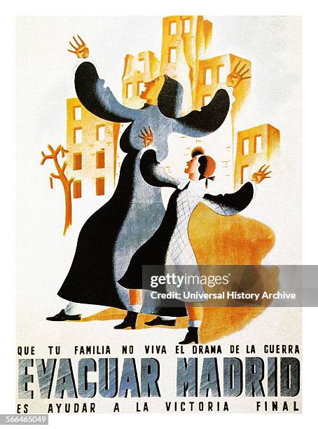 Spanish Civil War Republican propaganda poster describing the attack on Madrid.