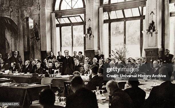 British Statesman Ramsay MacDonald addressing The Lausanne Conference which was a 1932 meeting of representatives from Great Britain, Germany, and...