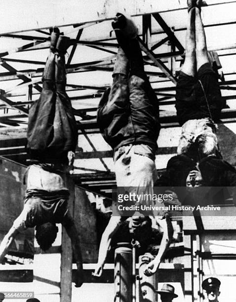 Executed bodies of Benito Mussolini and clara petacci the mistress of the Italian dictator 1945.