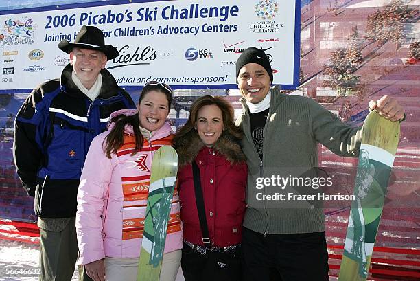 Senator Robert F. Bennett, skiier Picabo Street, actress Marlee Matlin and Bill Rancic of The Apprentice participate in Picabo's Ski Challenge during...