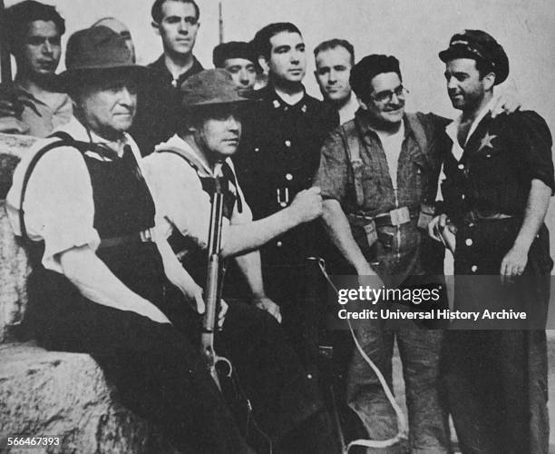 Largo Caballero visits republican positions around Madrid during the Spanish Civil War 1936. Francisco Largo Caballero Spanish politician and trade...