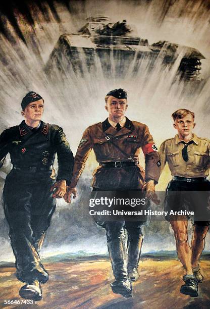 Nazi Youth members on a propaganda poster, Germany 1938.