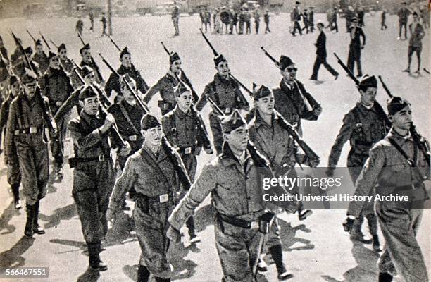 Russian volunteers for the Republican army, in Spain 1936, during the Spanish Civil War.