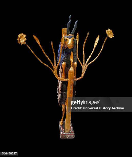 Statuette of a Ram in a Thicket. Inlaid wood, silver, shell, limestone, lapis lazuli and gold. Early Dynastic III. Ur. Found at the Royal Cemetery,...