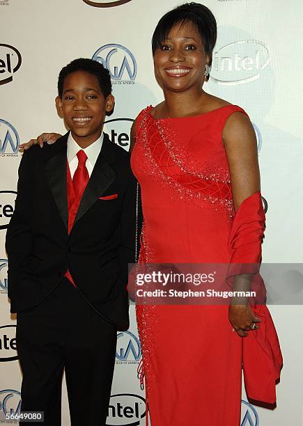 Actor Tyler James Williams and his mother arrive at the 2006 Producers Guild awards held at the Universal Hilton on January 22, 2006 in Universal...