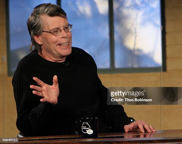 Writer Stephen King speaks at the Amazon Fishbowl with Bill Maher at the Shop during the 2006 Sundance Film Felstival on January 23, 2006 in Park...