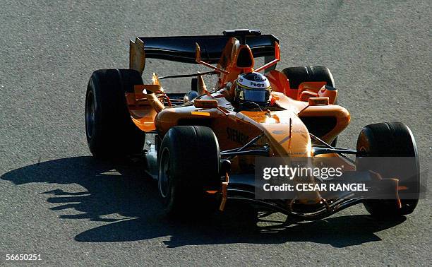 McLaren Mercedes Formula One test driver Pedro Martinez de la Rosa takes a curve in his McLaren Mercedes MP 4/21during a training session at the...