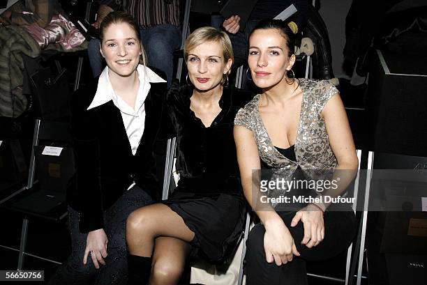 Natacha Renier, Melita Toscan-Duplantier, and Zoe Felix are seen during the Armani fashion show as part of Paris Fashion Week Spring/Summer 2006 on...
