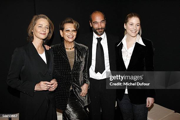 Charlotte Rampling, Claudia Cardinale, Jean Marc Bar, and Natacha Renier are seen backstage during the Armani fashion show as part of Paris Fashion...
