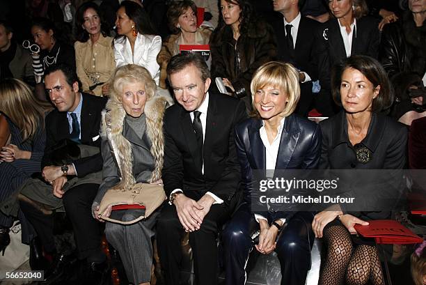 Madame Claude Pompidou, Bernard Arnault, CEO and President of Dior's parent group LVMH, and his wife pianist Helene Mercier Arnault attend the...