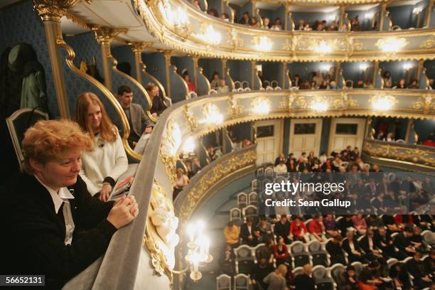 Guests arrive for a performance at the EstatesTheatre , where in 1787 Austrian composer Wolfgang Amadeus Mozart premiered his "Don Giovanni" opera,...