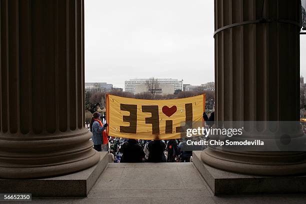Thousands of anti-abortion demonstrators carried banners and signs while marching down Pennsylvania Avenue during the March for Life January 23, 2006...