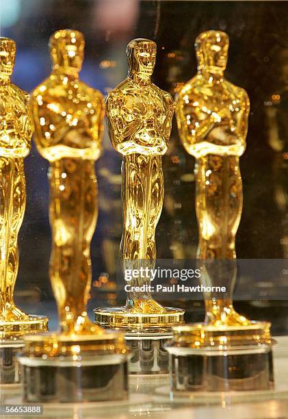 Newly minted Oscar statuettes to be presented to winners at the 78th Academy Awards are shown on display at ABC Times Square Studios on January 23,...