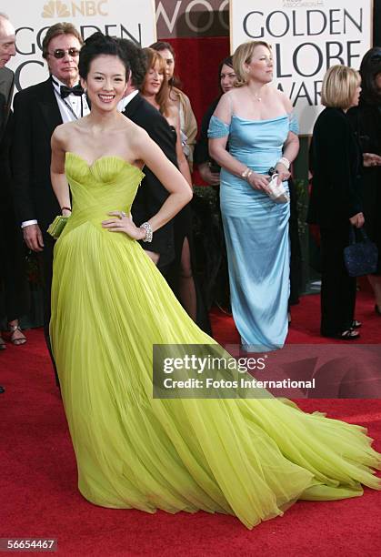 Actress Zhang Ziyi arrives to the 63rd Annual Golden Globe Awards at the Beverly Hilton on January 16, 2006 in Beverly Hills, California.
