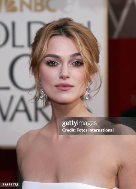 Actress Keira Knightley arrives to the 63rd Annual Golden Globe Awards at the Beverly Hilton on January 16, 2006 in Beverly Hills, California.