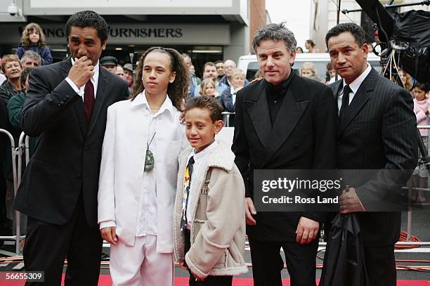 Actor Cliff Curtis, Rawiri Pene Brandon Laksman, Director Vincent Ward and Temuera Morrison pose at the Premiere of The River Queen January 24, 2006...