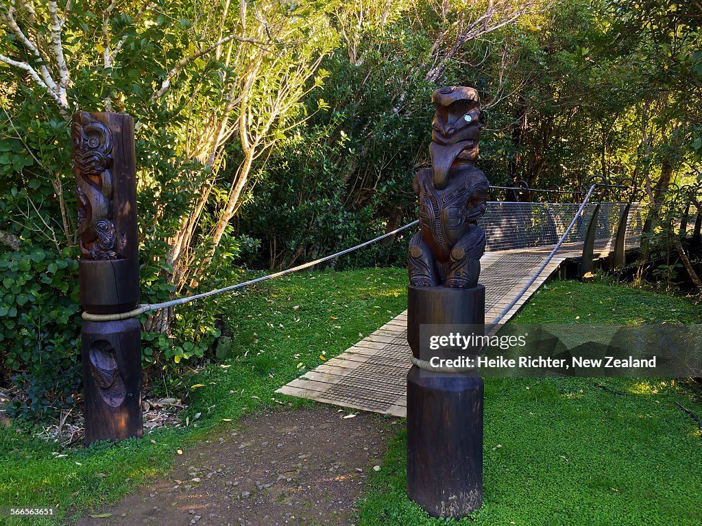 Bridge with Maori Carvings at ship cove